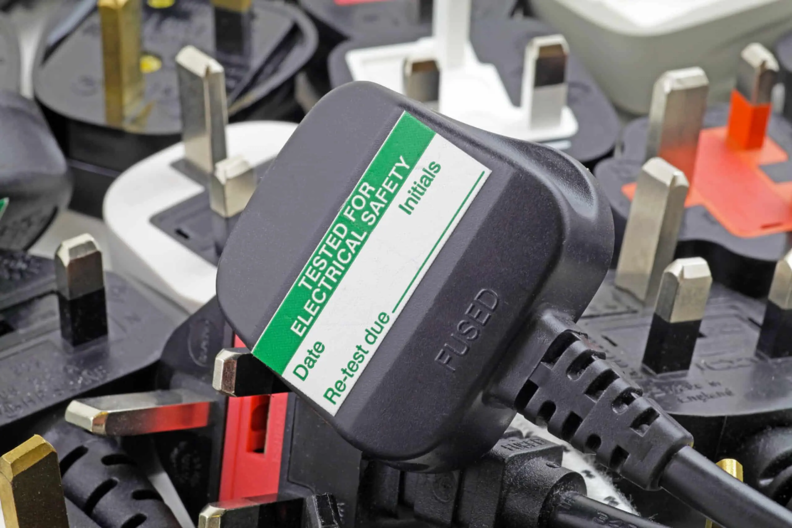 UK PAT testing label on UK plug