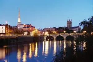 Worcester City, Cathedral & River Severn, Worcestershire, UK